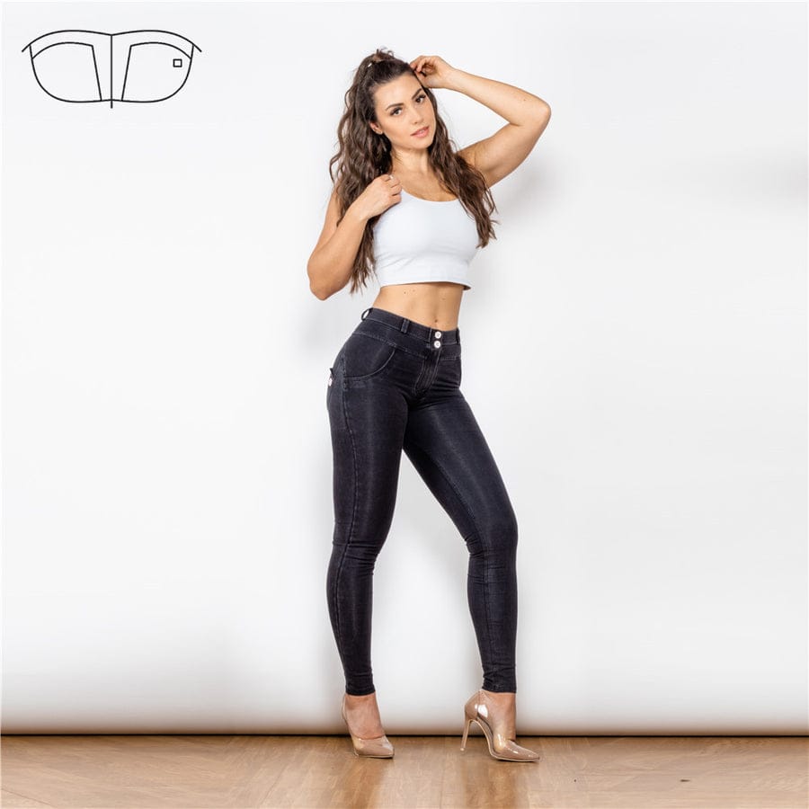 BLACK MID WAIST SHAPING PANTS