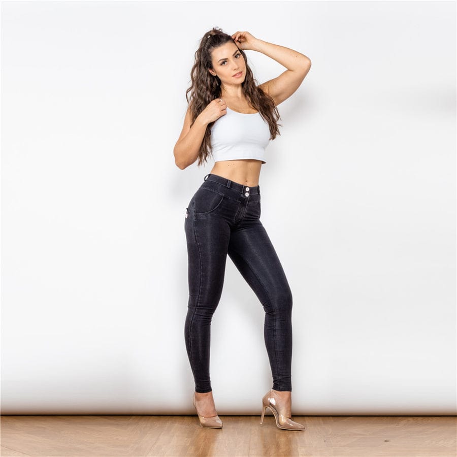 BLACK MID WAIST SHAPING PANTS