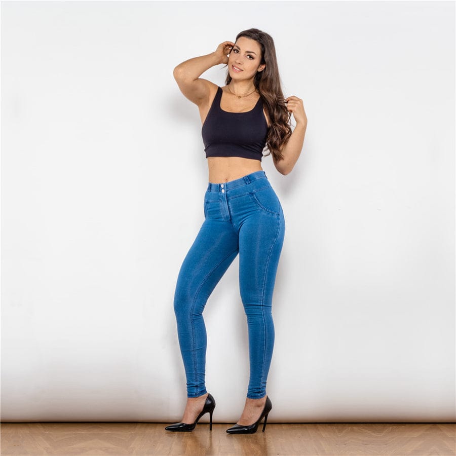 LIGHT BLUE MID WAIST SHAPING PANTS